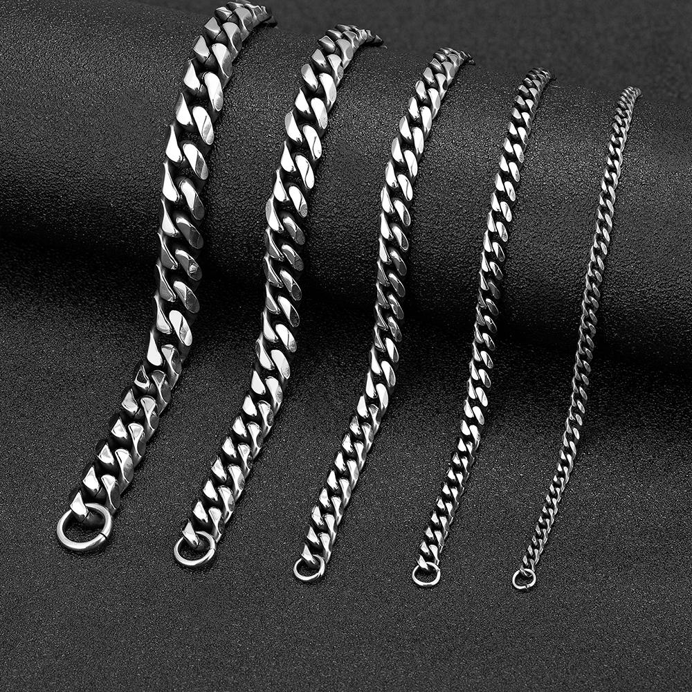 Punk Vintage Oxidized Black 3-11mm Stainless Steel Dainty Curb Cuban Link Chain Bracelets for Women Stacking Jewelry