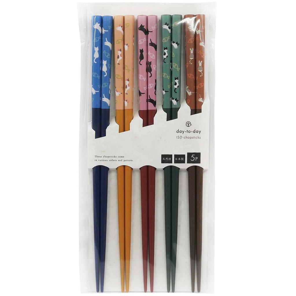 Ishida Chopsticks for 5 Made In Japan Guests, "Cat Weather," Pairs, Non-Slip, 23cm, 67065,