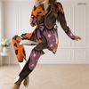 Women Plus Size Halloween Printed Half Zip Long Sleeve Longline Top And Fitted Pants Two Piece Set