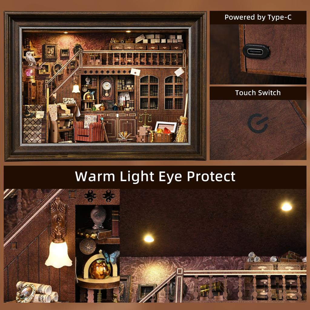 Book Nook Kit Secret Attic DIY 3D Wooden Puzzle Bookshelf Insert Dollhouse Model Bookend Building Home Decoration Photo Frame