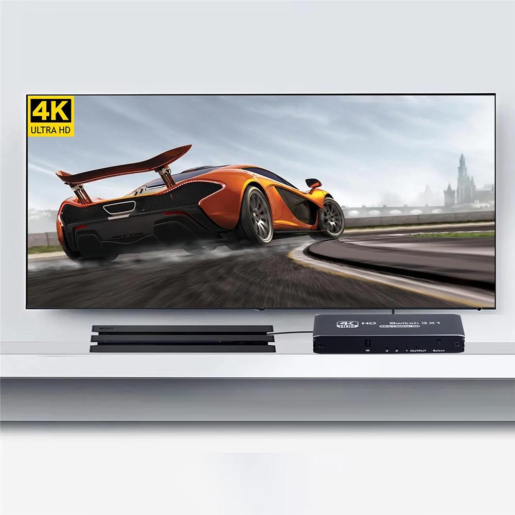 Universal HDMI Switcher Splitter for PC TV Box PS4 PS5 High-Speed Signal Sharing with Aluminum Design in Classic Black Color