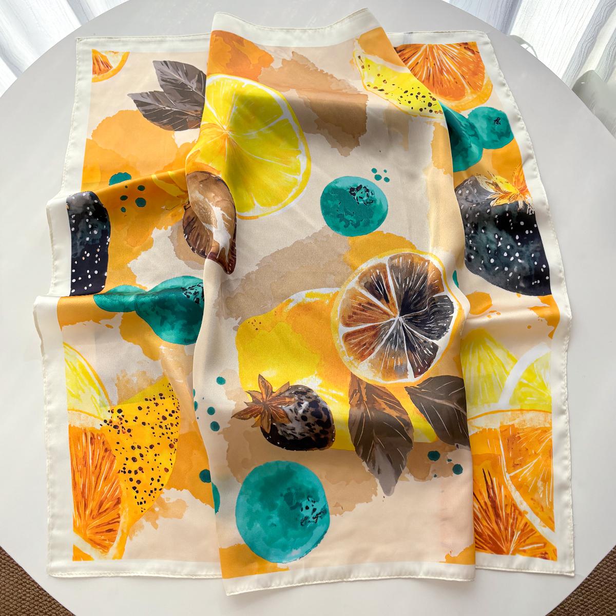 

Imitation Silk Square Scarf For Women Fashion Fruit Printed Bandanas Hairband Luxury Hijab Neckerchief Elegant Shawl Wraps