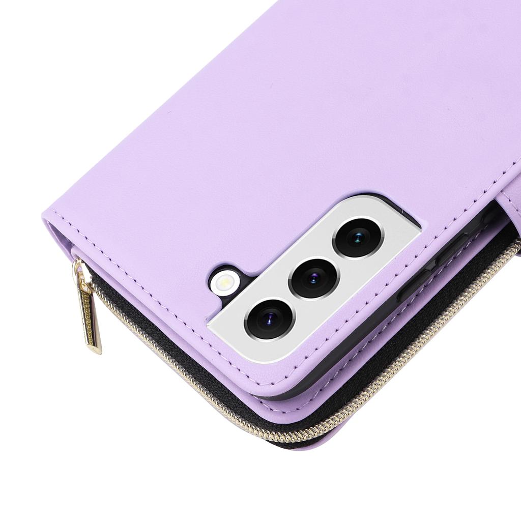 R20 Für Samsung Galaxy S22 5G Hülle PU Leder Reißverschluss Handyhülle mit Tragebändern