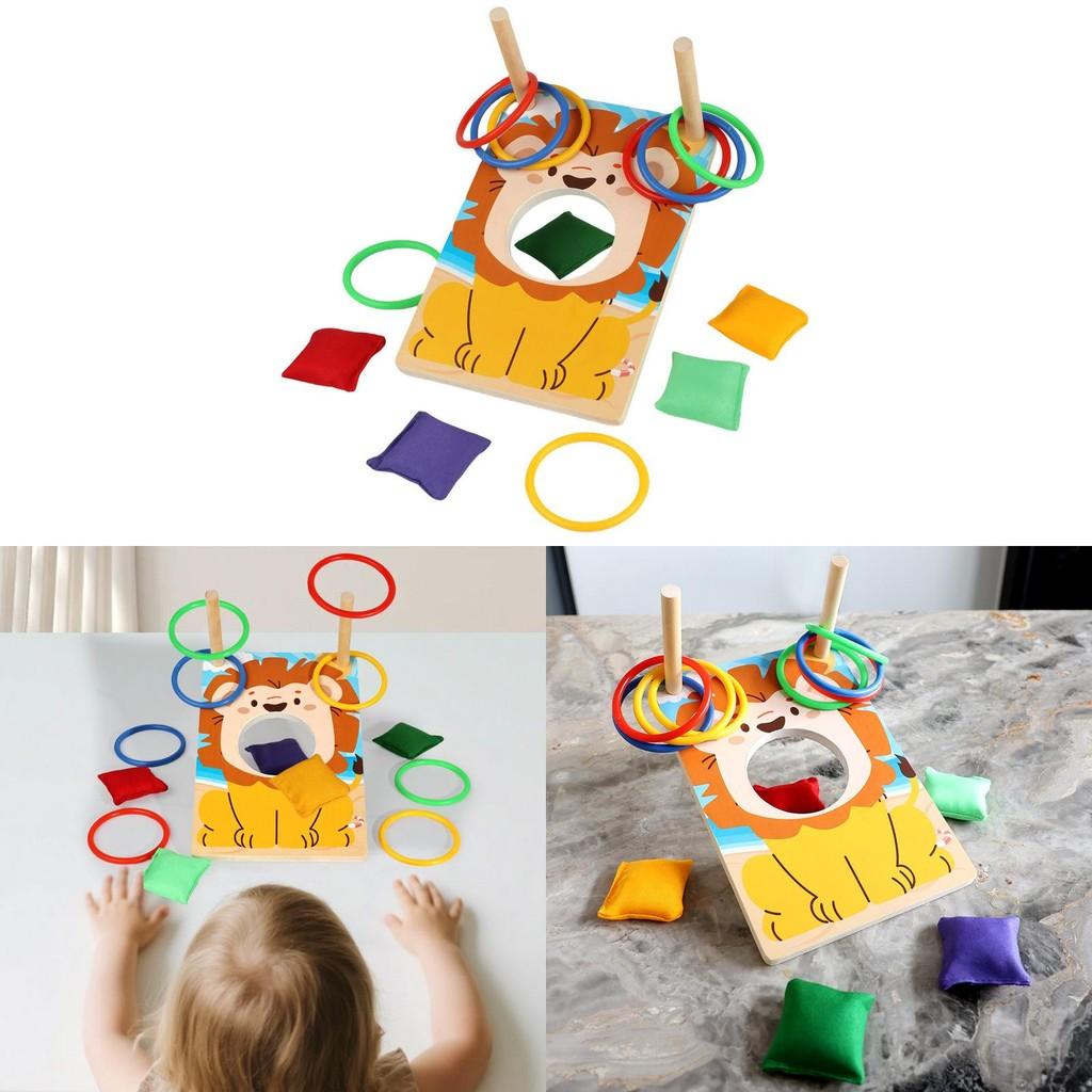 Childrens Lion Fun Bean Bag Toss Ring Game With Wooden Material For Educational Play