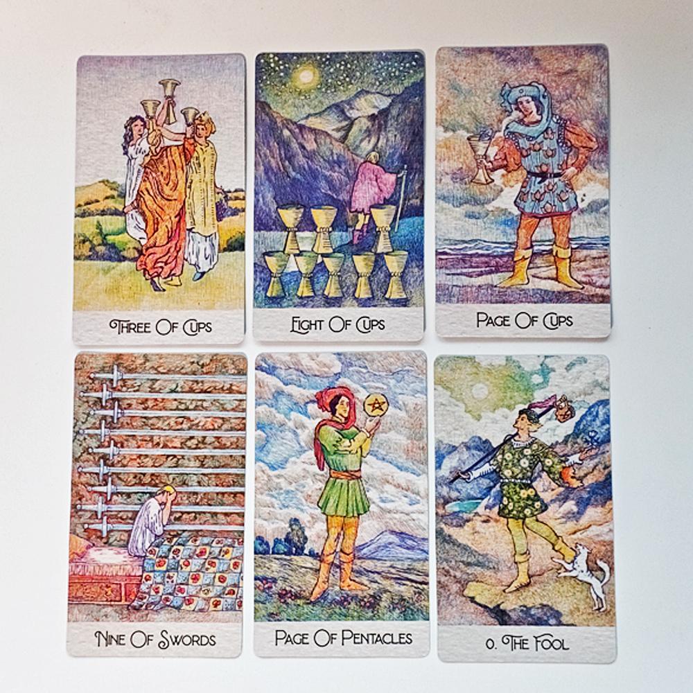 Rediscovered Classic Tarot Deck 12*7cm 78 Pcs Tarot Cards Drawn with Ball Pens Printed On 350GSM Double-embossed Cardstock