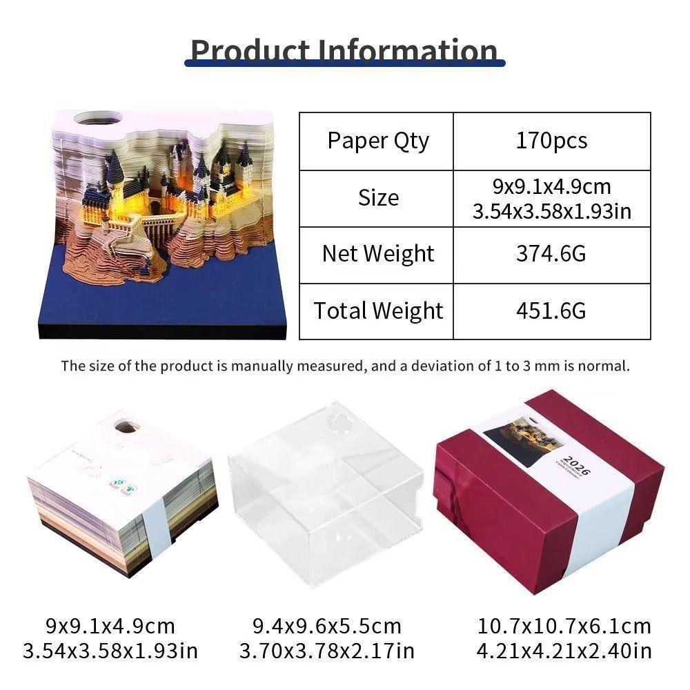 Z Lampkami Rzeźba z Papieru Kalendarz Notes 2026 Kalendarz Tygodniowy Kreatywny Kalendarz Zamku Magicznego