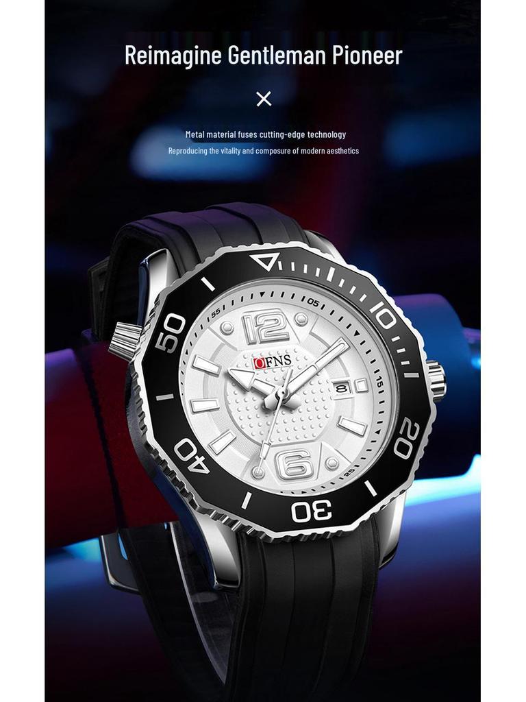 Oufanni Men's Rotating Bezel Quartz Watch - Waterproof, Douyin Style, High-Value with Single Calendar