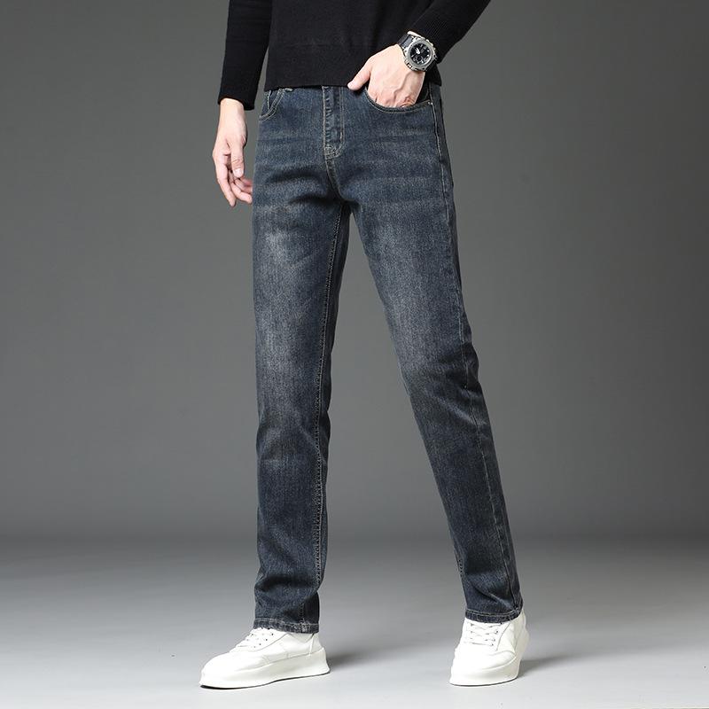 Autumn And Winter Jeans Men's Elastic Slim Straight Straight Trendy Brand Versatile Men's Pants Thick Style New Men's Long Pants