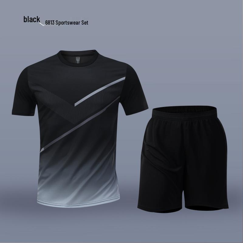 

Мужской и женский быстросохнущий спортивный костюм с коротким рукавом: Свободный крой, беговая спортивная одежда, дышащий комплект из двух частей для тренировок и спорта. 4XL чёрный