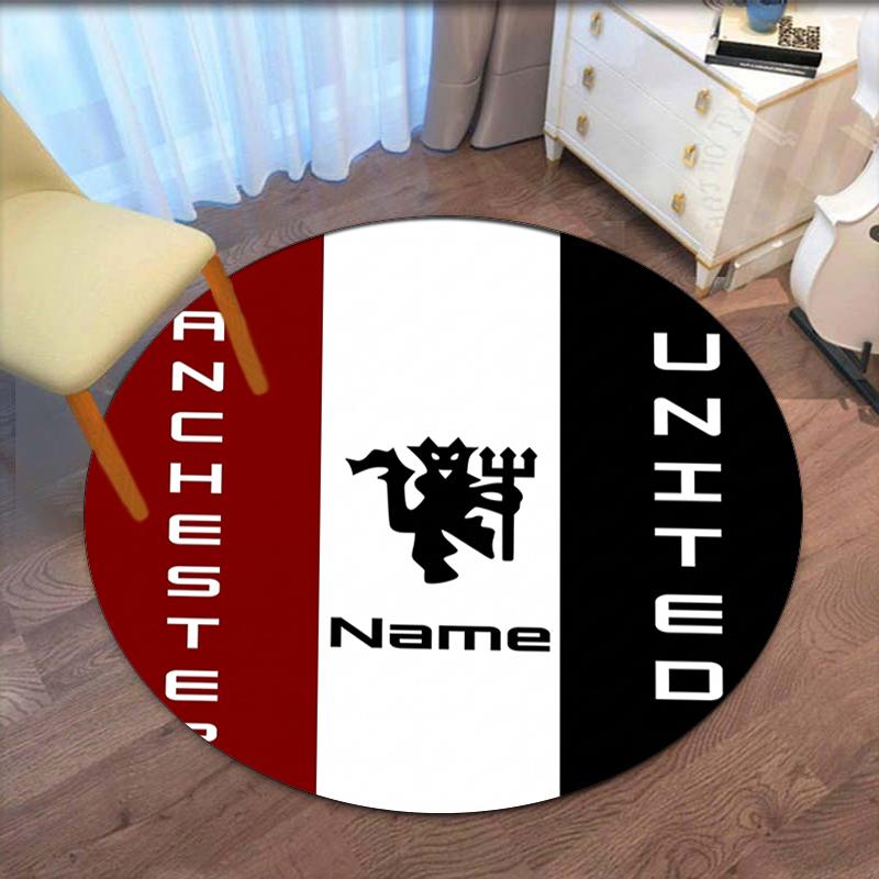 Custom Name Manchester United Printed Round Rug Carpet Chair Rug Area Rug Entryway Doormats,for Office Chair Living Room Bedroom Kitchen Room.