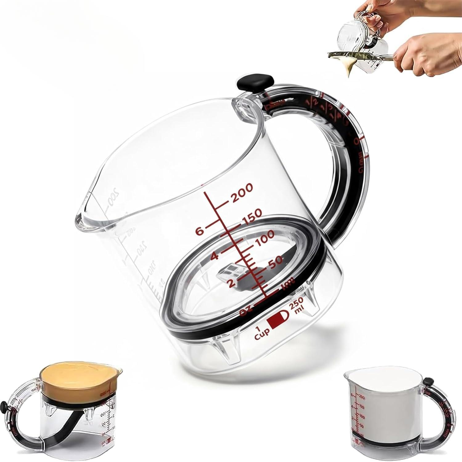 

Регулируемая мерная чашка 4-в-1 с ручкой, регулируемым основанием и уплотнителем в стиле скребка, компактная, легко моется, для приготовления пищи и выпечки & 1PCS