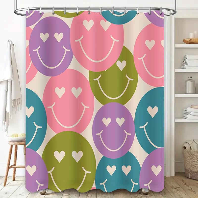 Vibrant Smiley Face Shower Curtain For Bathroom Decor In Various Colors Modern Happy Expressions Design