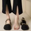 Japanese Thick -Soled Small Leather Shoes Women 'S  Autumn New Shallow Mouth Color Matching Velcro Thick Heel Round Head Mary Jane Shoes