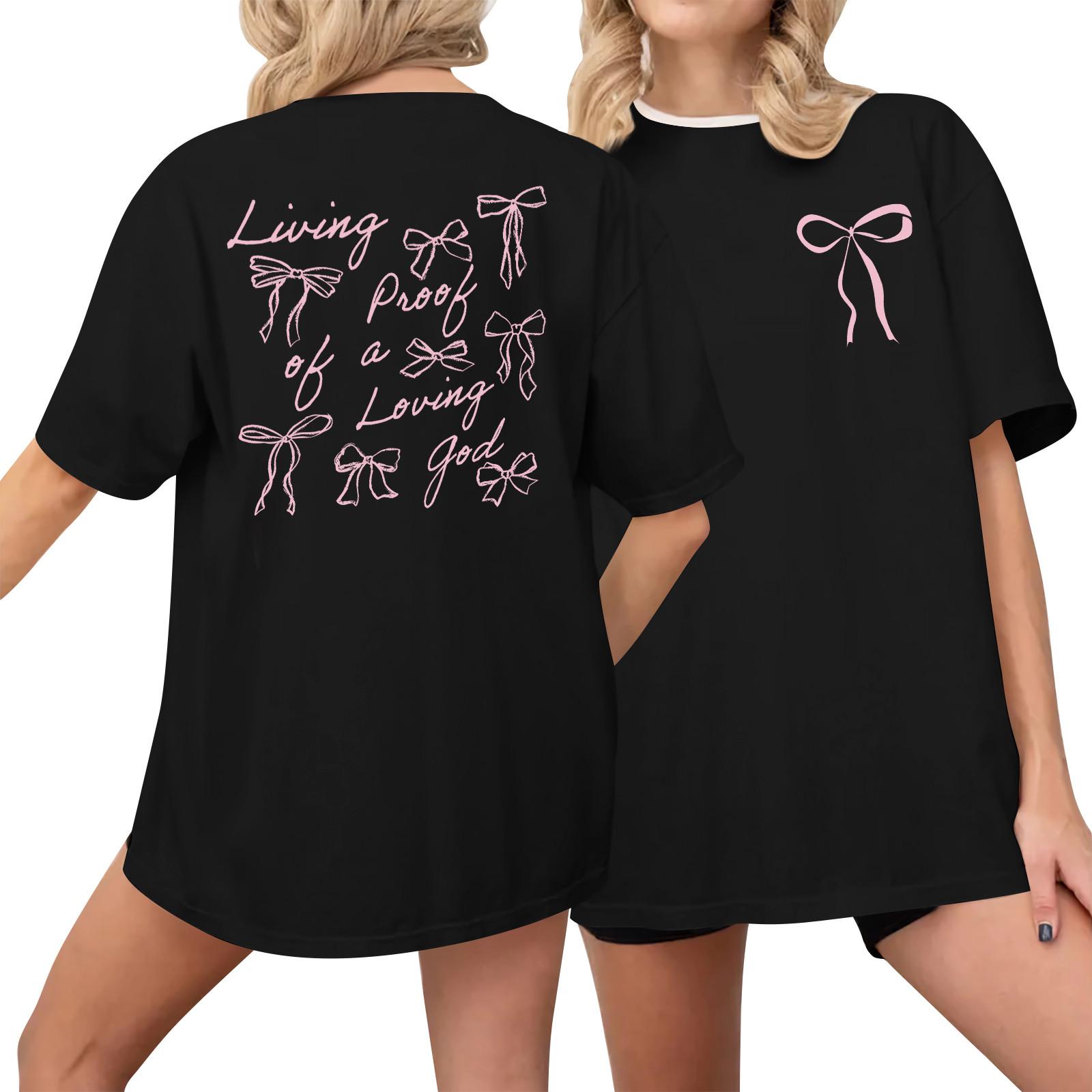 

Женская повседневная футболка с принтом, пуловер с круглым вырезом, топ с короткими рукавами L чёрный