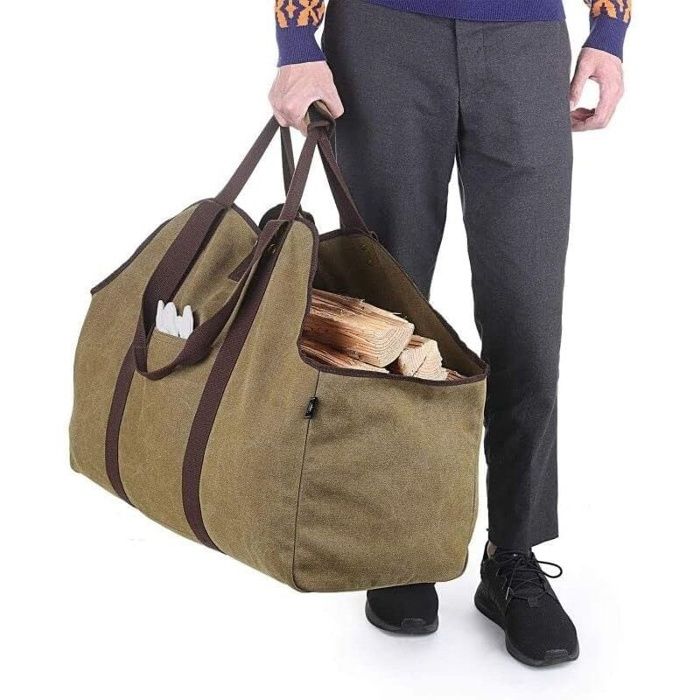 Sac à bûches - AIMOONSA - 60x30x50 cm - Marron - Imperméable - Capacité 15 kg