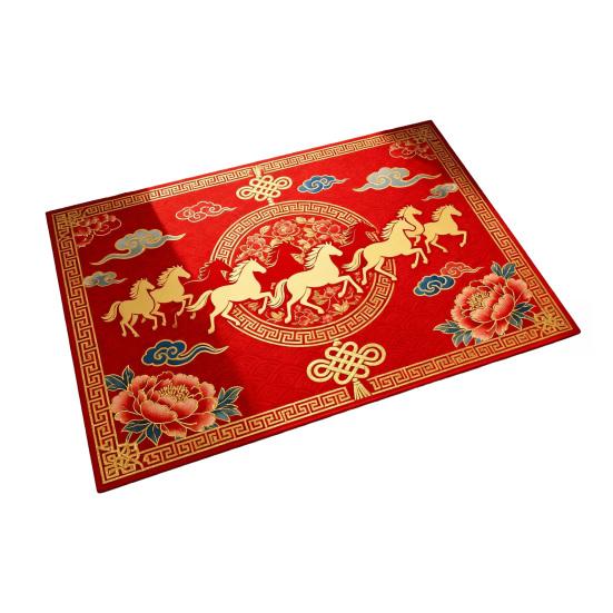 New Year Horse Doormat 2026 Year of The Horse Floor Mat Red Chinese Style Absorbent Anti-Slip Rug for Home Entrance Kitchen Spring Festival Decor