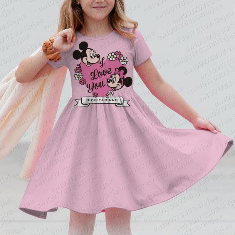 M-ickey And M-innie Print Summer Dress Kids Girl Clothes Sweet Desserts Short Sleeve Casua Fashion Birthday Girl Dress