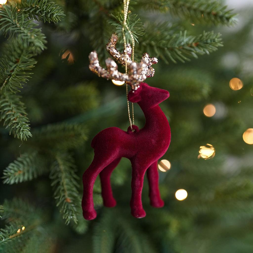 Christmas Reindeer Pendant: Glittering Flocked Ornament for Trees