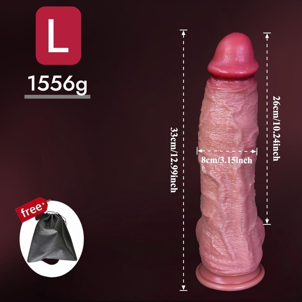 Extra Large Realistic Liquid Silicone Dildo, S/L/XL/XXL Sizes, Thick Soft Skin-Like Texture with Strong Suction Cup, Hands-Free Adult Toy