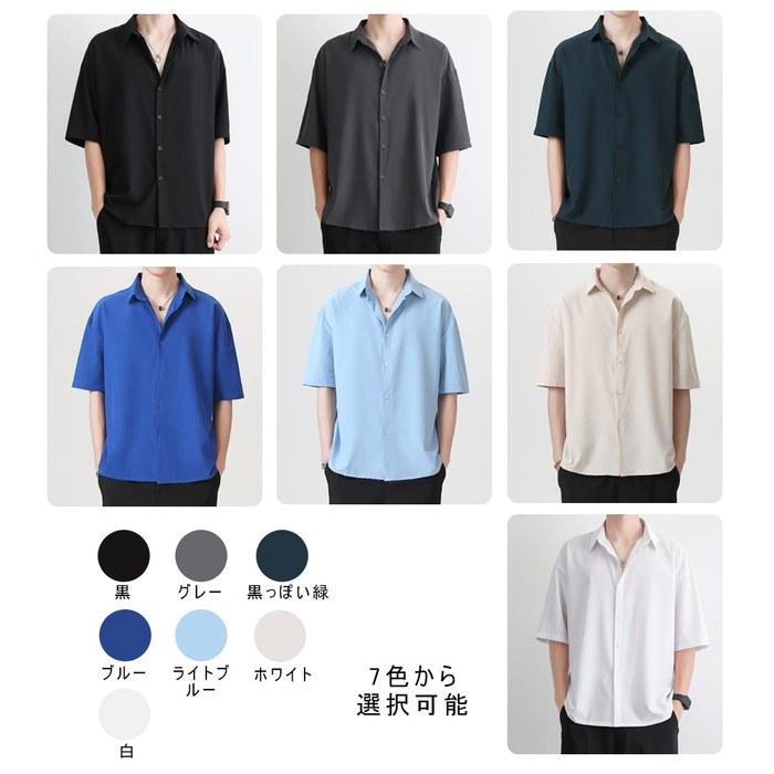 [COMOOS] Men's Shirt Oversize Polo Neck Short Sleeve #03-Gray L