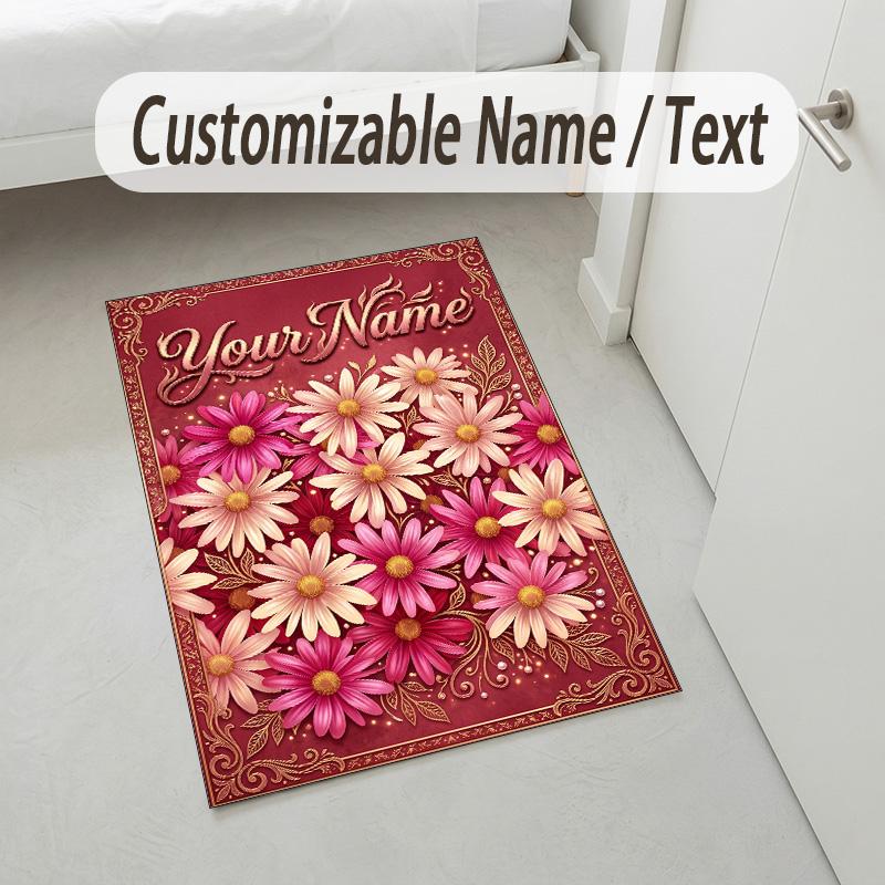 Floral Butterfly Garden Theme Soft Crystal Velvet Rug Custom Name & Text Print Non Slip Floor Rug for Bedroom Living Room
