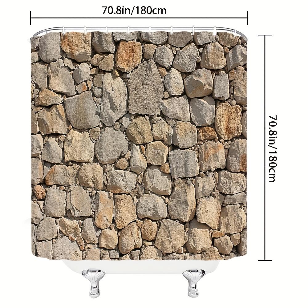Stone Brick Wall Shower Curtain, Pastoral Farmhouse Design, Brown Gray Marble Rock Print, Machine Washable