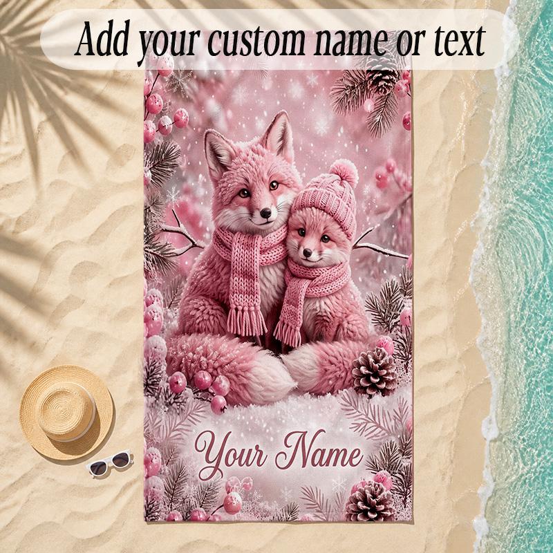Fox Theme Soft Beach Towel Personalized Custom Name Text Towel Portable for Beach Pool Travel