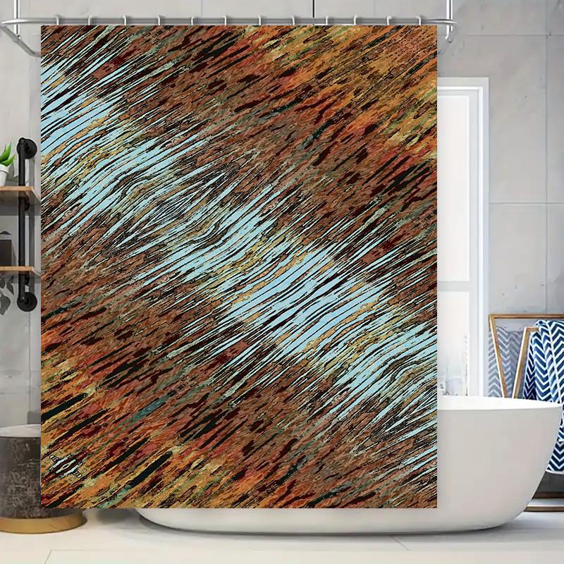 

Blue Red Texture Shower Curtain Waterproof Bathroom Decor Striped Print Plastic Rod Pocket Liner Home Decoration Set For Bathtub W60H190(CM)-1 Pcs