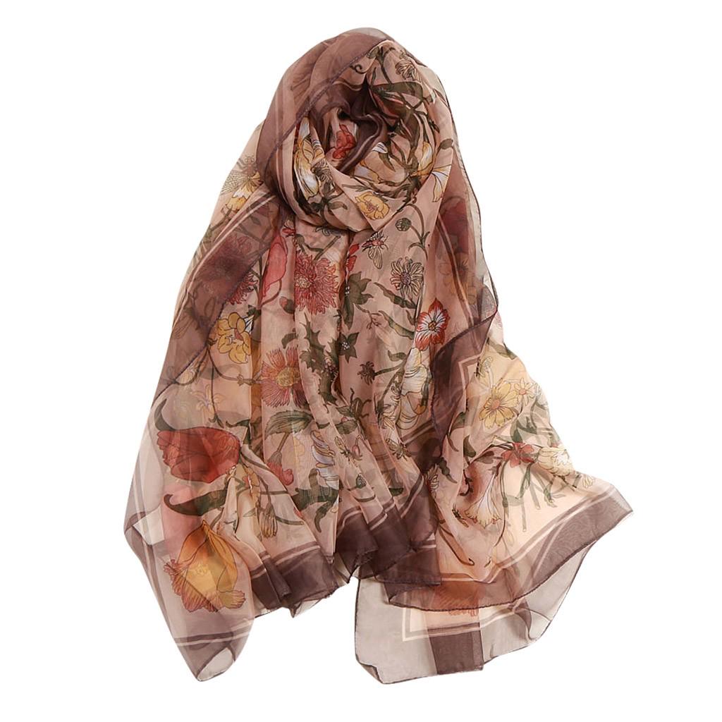 Fashion Women Flower Print Long Soft Wrap Scarf Simulation Silk Shawl Scarves