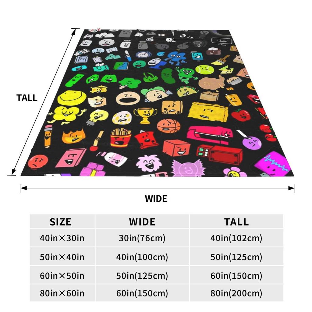BFDI Inanimate Insanity All Characters Blanket Soft Warm Flannel Throw Blanket Plush for Bed Living room Picnic Travel Home Sofa