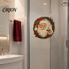 Easy Application Wall Art Christmas Wreath Window Stickers, Retro Santa Claus PVC Decals, Waterproof Decorative Winter Seasonal Home Decor Static