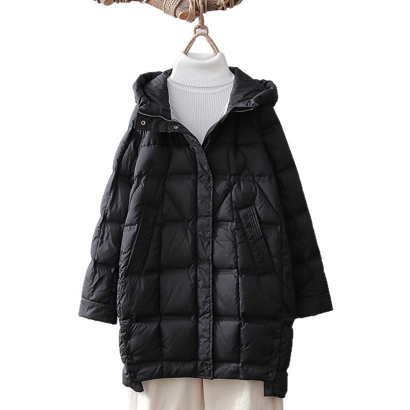 Fashion winter medium and long white duck down jacket women's fashion foreign style thick pressure glue hooded down warm jacket