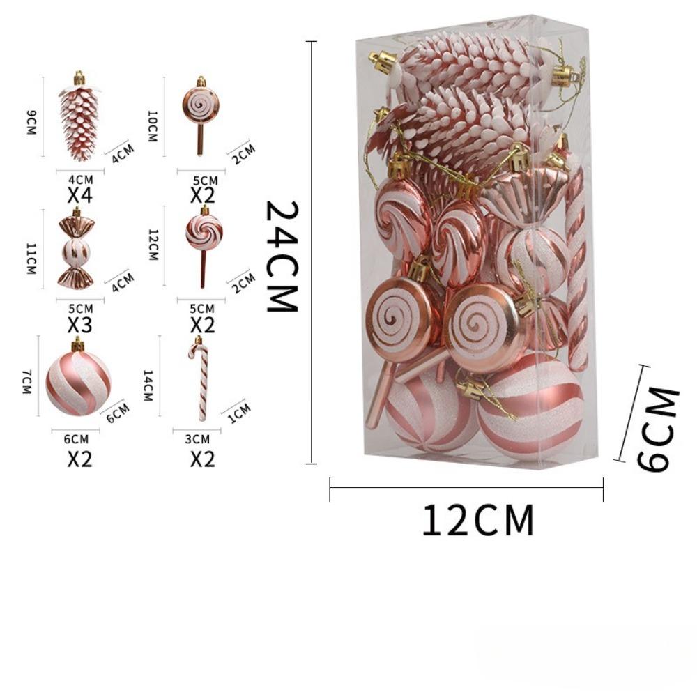 

Christmas decoration, set of 15, cane, candy, lollipop, pine cone, red and white painted ball