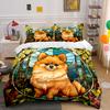 Floral Dog Art Decor Set Bedding Set With 1 Duvet Cover 2 Pillowcases Single Double King Queen, Gift