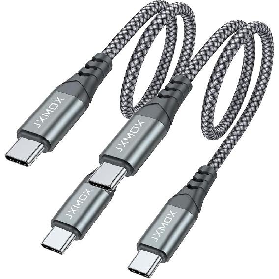 JXMOX Short USB C to USB C Cable 60W, (2 Pack 1ft) Type C Fast Charging Cord Charger Compatible with iPhone 17 16 15 Pro Max, MacBook Pro, iPad Pro 1ft серый