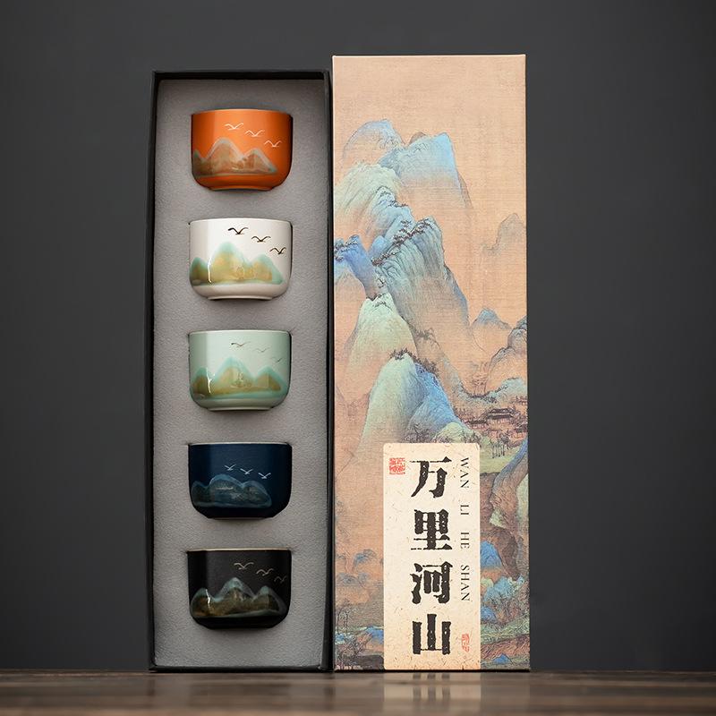Premium glaze color teacup gift box, Aoyama Asuka new Chinese style souvenir tea set, teacup master cup single cup