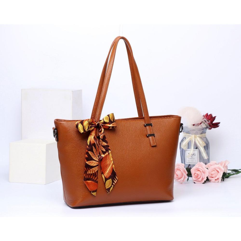 Cowhide Shoulder Women's Bag, Large-capacity Messenger Tote Bag, Women's Silk Scarf Bag, Fashionable and Simple Shopping Bag.
