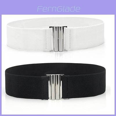 Mode Dames Brede Elastische Leren Riem Metalen Gesp Voor Jurken En Casual Kleding