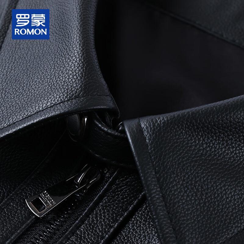 ROMON Men's Genuine Leather Lapel Jacket