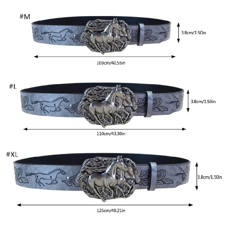 Embossed Belt Cowgirl Punk Waist Belt Carved Horse Retro for Jeans Dress