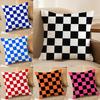 Classic Checkered Square Cushion Cover Short Plush Doublesided Print Square Throw Pillow Covers Sofa Home Cushion Decor