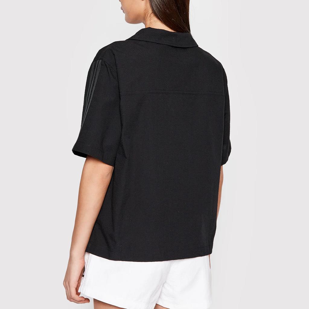 adidas Originals Trefoil Solid Stripe Single-Breasted Short Sleeve Shirt Women Tops Black HC2055