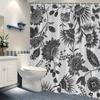 1 Solid Color Botanical Digital Painting Shower Curtain, Dense Floral Pattern, Polyester Fabric, Machine Washable, With Hooks