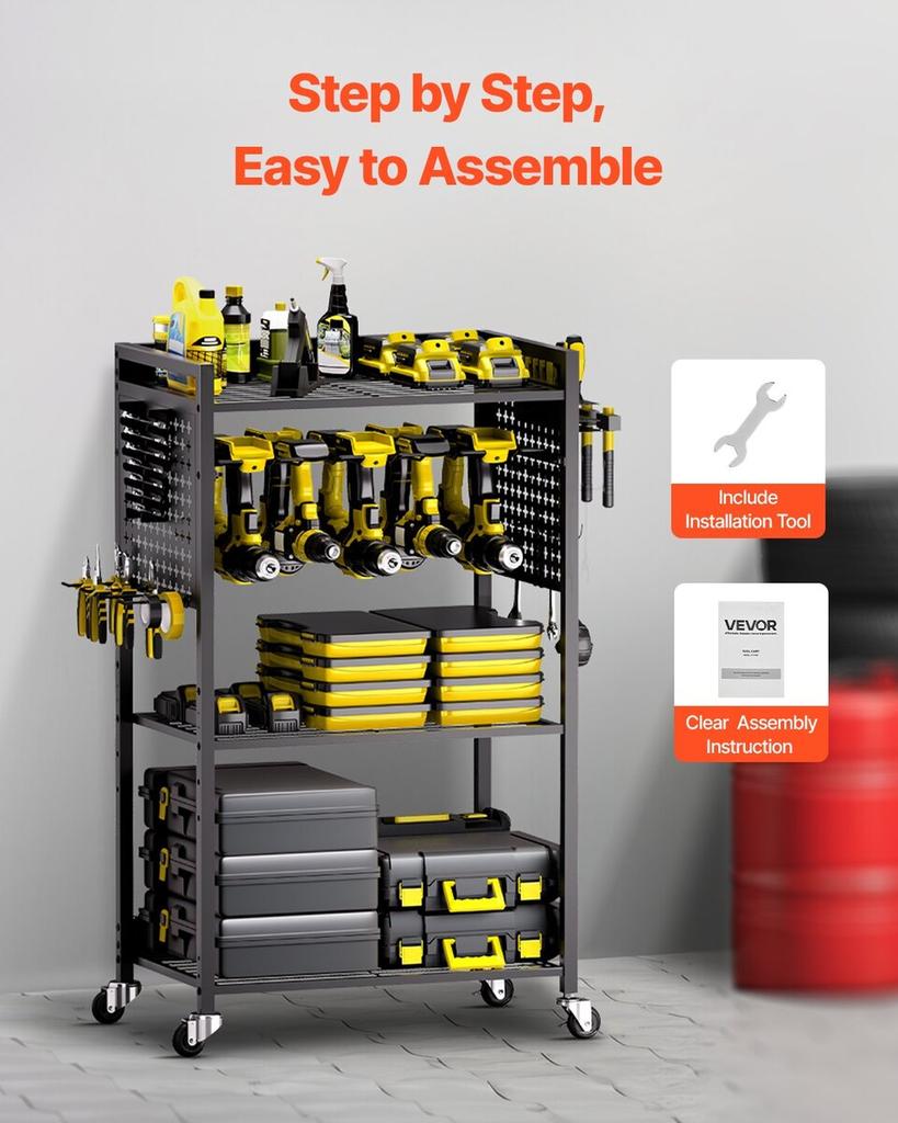 Carrito Organizador de Herramientas de 4 Niveles con Ruedas 150 lbs Carrito de Garaje para Taller