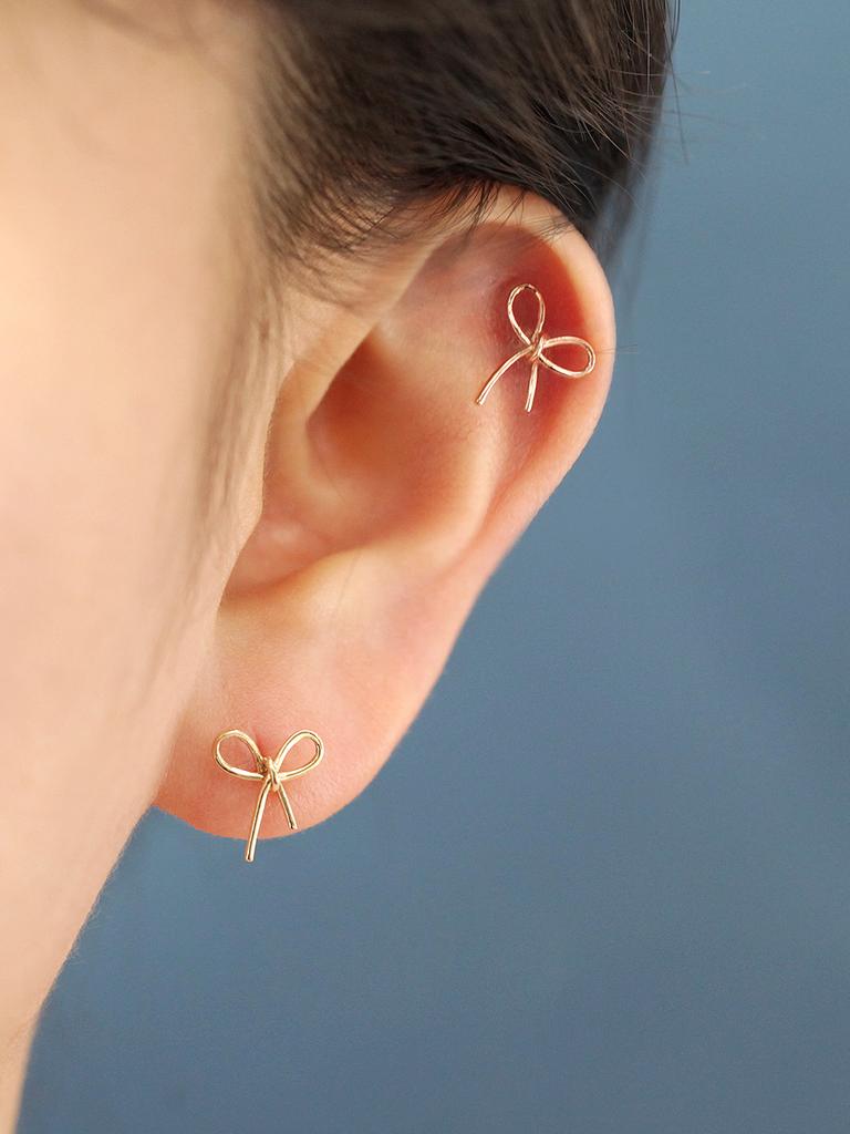 Minimalpiercing 14K Knot Ribbon Piercing Earrings