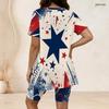 Women Plus Size Two Piece Set Crew Neck Short Sleeve Side Slit Top And Biker Shorts Cosmic Swirl Galaxy Print Outfit