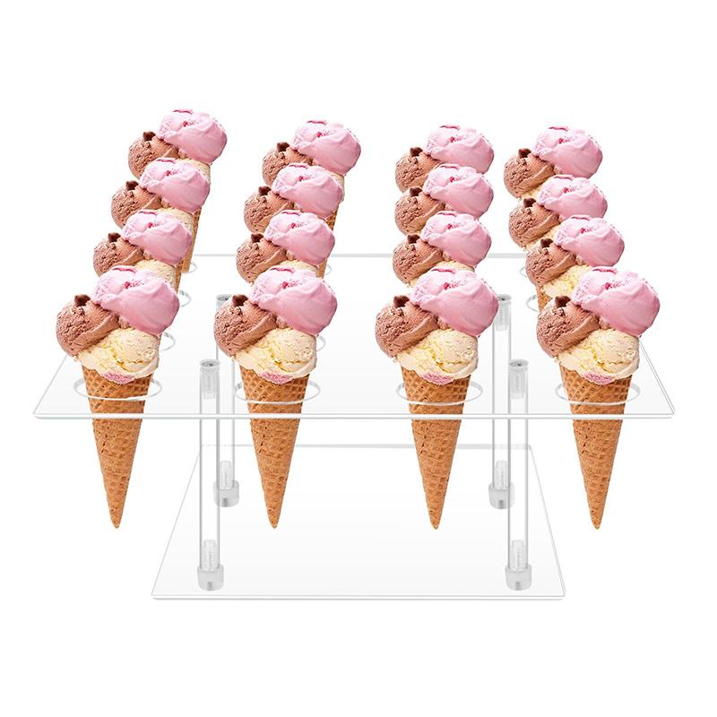 6/16 Holes Acrylic Ice Cream Cone Holder Cupcake Popcorn Rack Party Wedding Buffet Display Stand Transparent Ice Cream Shelf
