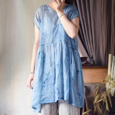Women Vintage Summer T-Shirts O-Neck Sleeveless Summer Chinese Style Women Loose T-Shirts