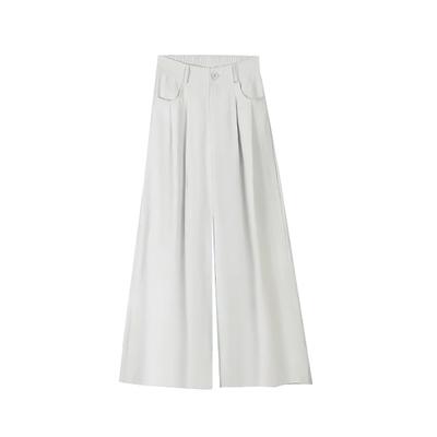 White Cream Pleated Pants for Women In Spring and Summer New High-waist Loose Draping Straight-leg Casual and Relaxed Wide-leg Pants