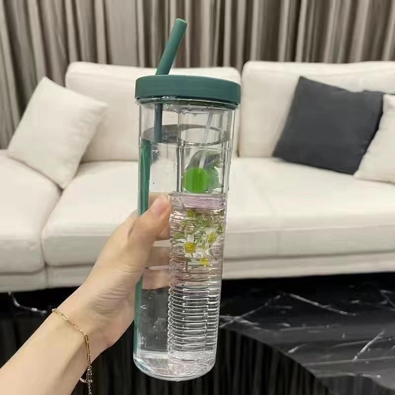Water bottle straw cup student flower teacup water cup girls easy cup portable straw plastic cup large capacity summer cup